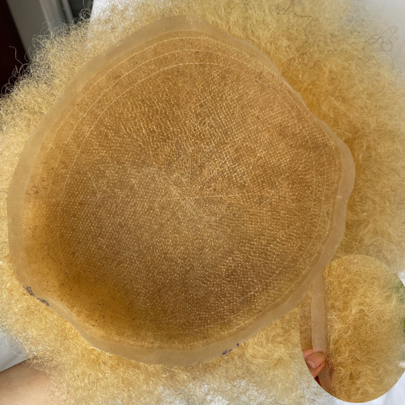 Hairpieces For Men's Toupee Human Hair 10×8 inch Bloned 613 Color Afro Kinky Curly Human Hair Toupee Swiss Full Lace Curly Wigs