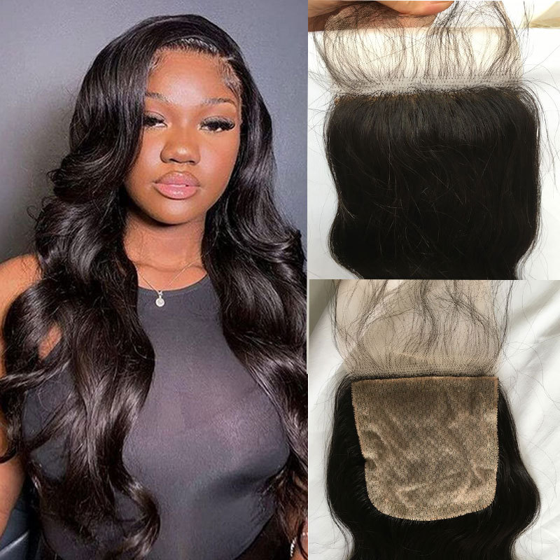 Body Wave Silk Base Human Hair Lace Closure Wigs For Black Women Free Part 100% Virgin Hair Lace Closure Wigs With Baby Hair Top Closure 4X4 Blonde Color