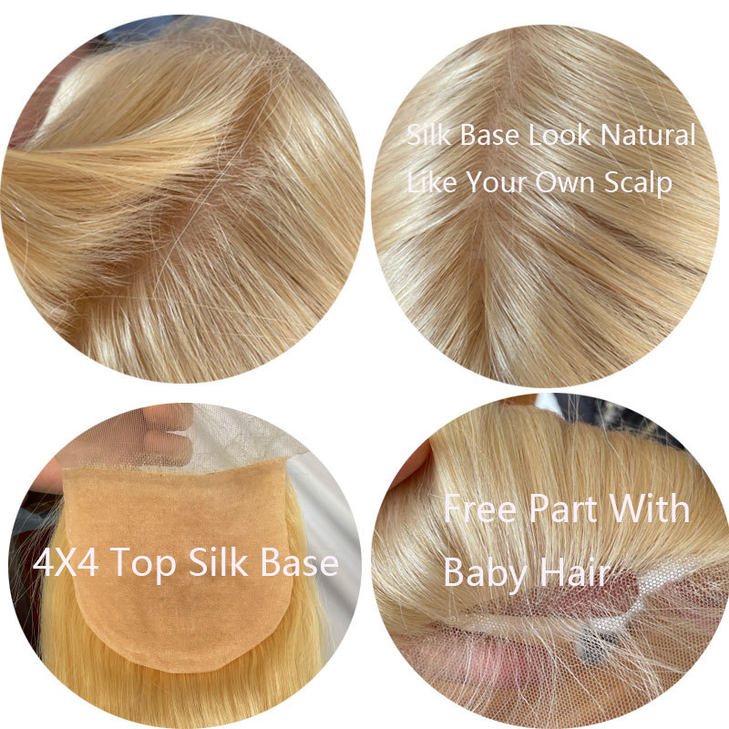 613 Blonde Lace Closure Wigs Human Hair 4x4 Silk Base Top Lace Front Wig Human Hair For Black Women Body Wave With Baby Hair Closore
