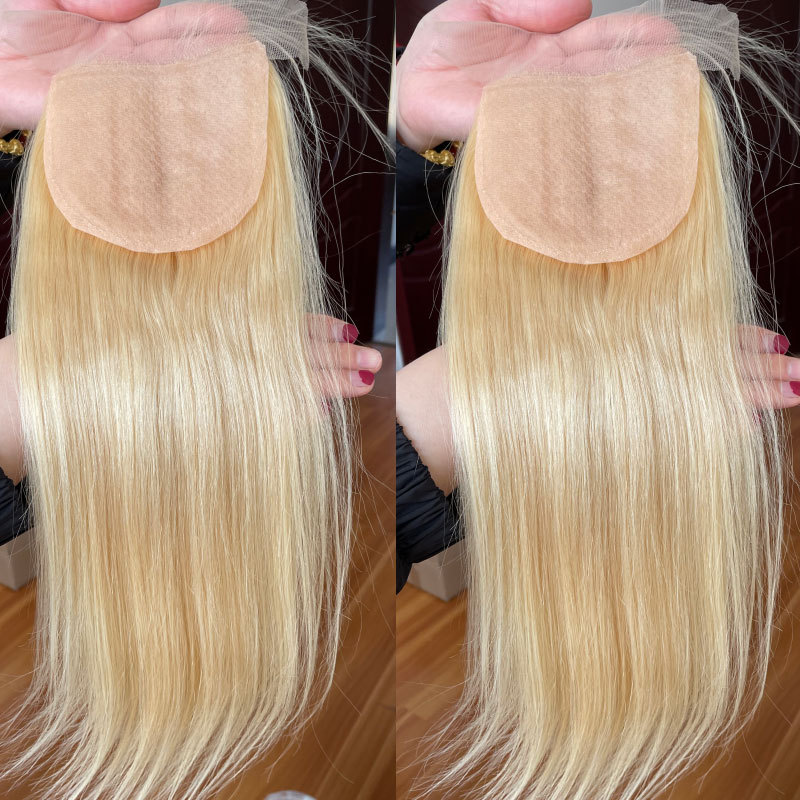 Silk Base Top 4x4" Lace Closures Brazilian Virgin Human Hair Silk Straight Natural Blonde #613 Color Free Part Closure for Women