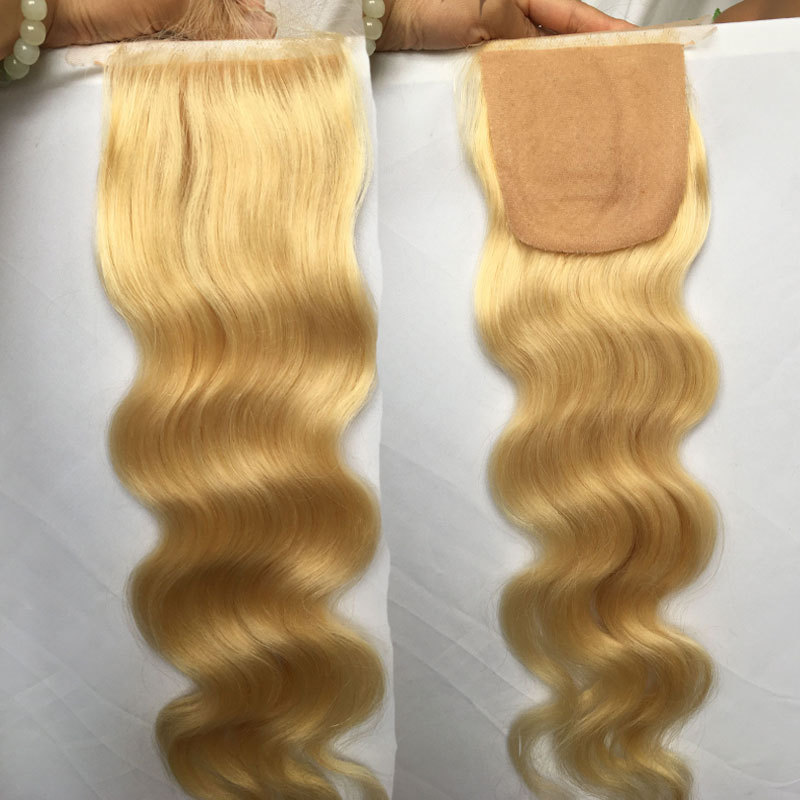 Body Wave Silk Base Human Hair Lace Closure Wigs For Black Women Free Part 100% Virgin Hair Lace Closure Wigs With Baby Hair Top Closure 4X4 Blonde Color
