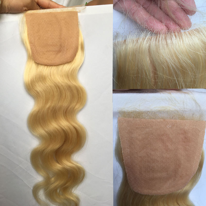 Body Wave Silk Base Human Hair Lace Closure Wigs For Black Women Free Part 100% Virgin Hair Lace Closure Wigs With Baby Hair Top Closure 4X4 Blonde Color