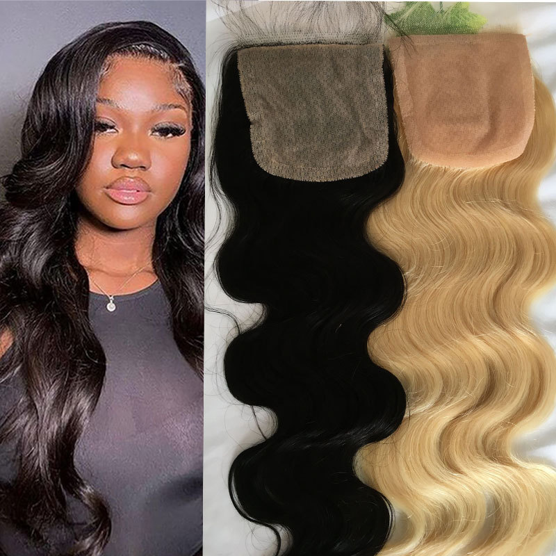 Body Wave Silk Base Human Hair Lace Closure Wigs For Black Women Free Part 100% Virgin Hair Lace Closure Wigs With Baby Hair Top Closure 4X4 Blonde Color