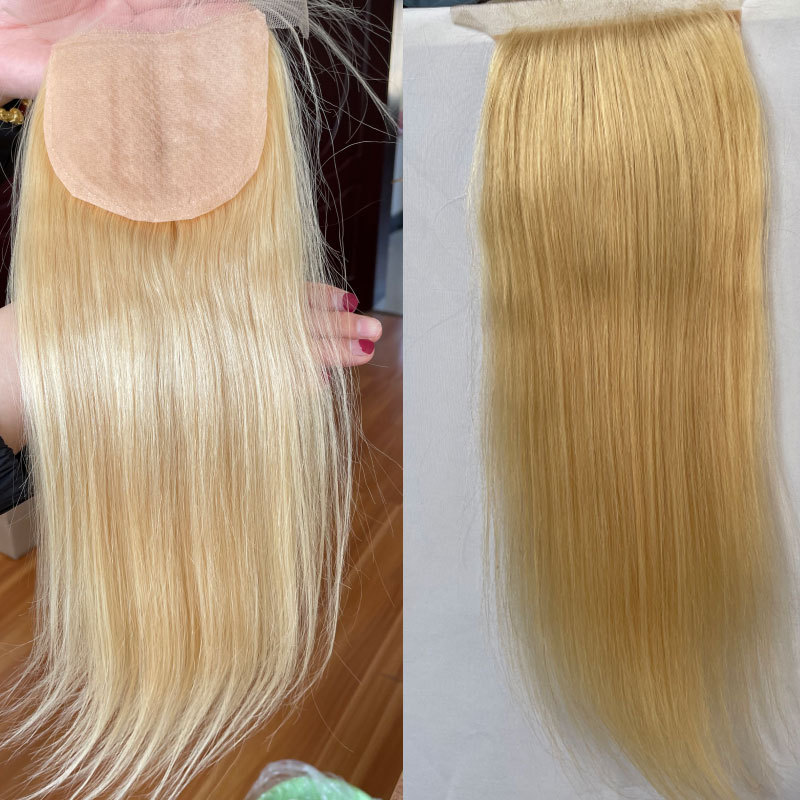 Silk Base Top 4x4" Lace Closures Brazilian Virgin Human Hair Silk Straight Natural Blonde #613 Color Free Part Closure for Women