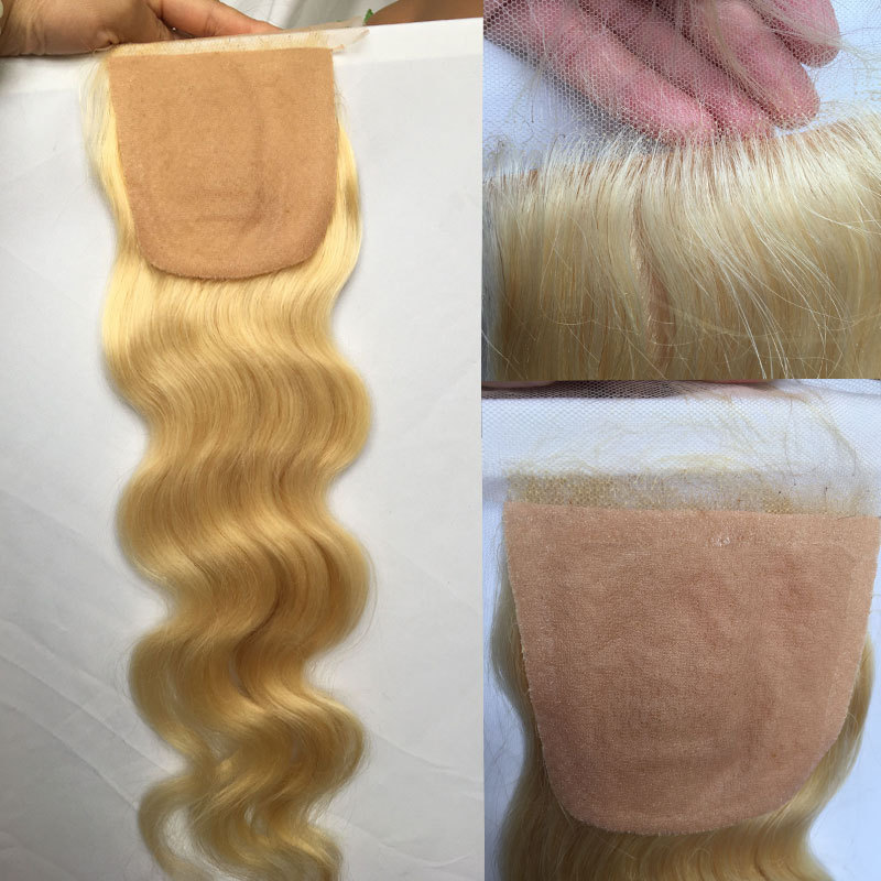 Silk Base Top 4x4" Lace Closures Brazilian Virgin Human Hair Silk Straight Natural Blonde #613 Color Free Part Closure for Women