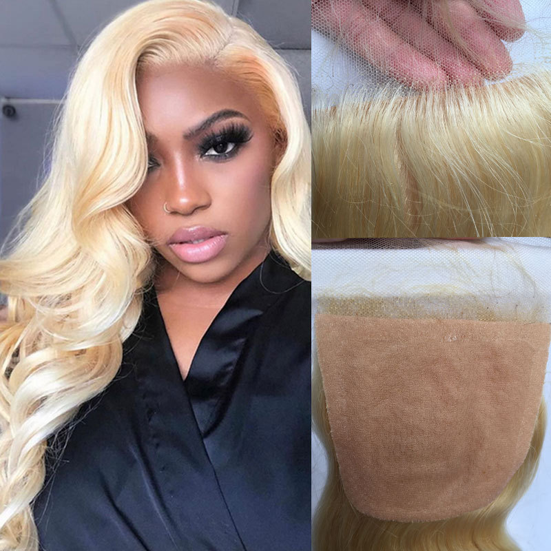 Body Wave Silk Base Human Hair Lace Closure Wigs For Black Women Free Part 100% Virgin Hair Lace Closure Wigs With Baby Hair Top Closure 4X4 Blonde Color