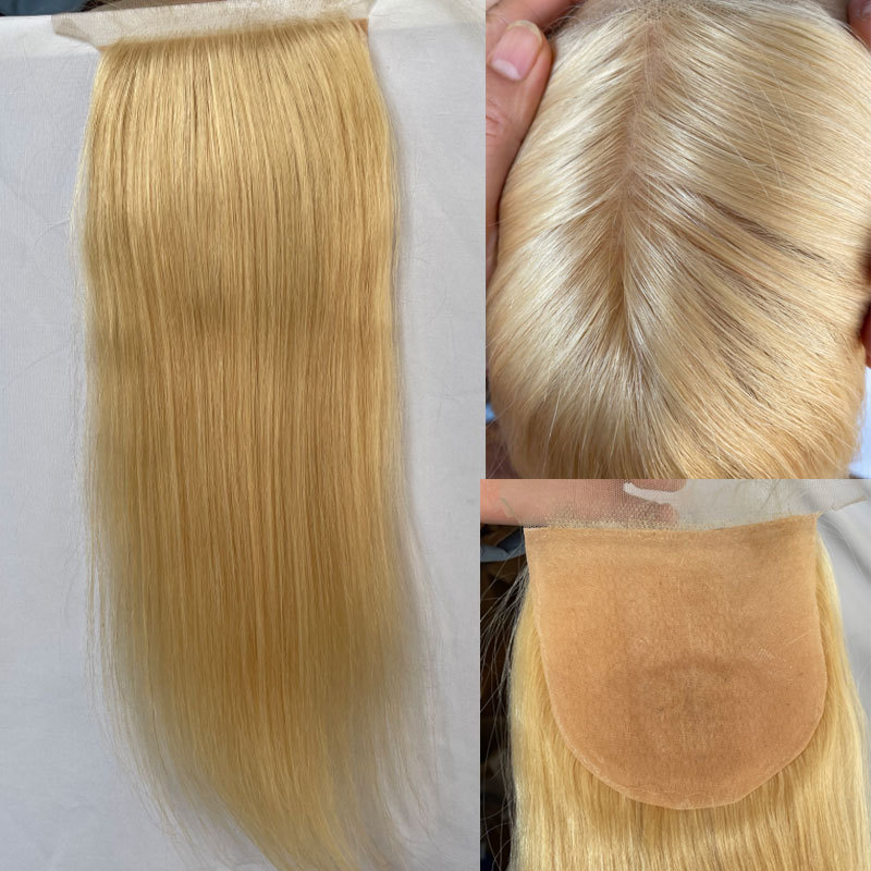 Voloria Hair Silk Base Closure 100%Brazilian Human Hair Lace Closure Silk Straight Natural Color With Baby Hair 4X4 Closure Free Part Blonde 613 Top Closure