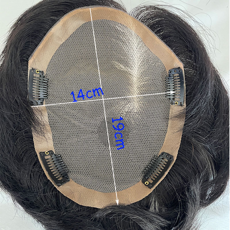 Men's Hair System 100%Human Hair Toupee Swiss Lace Toupee For Men With NPU Around Clip In Hair System Toupee 1B Color Hair Piece
