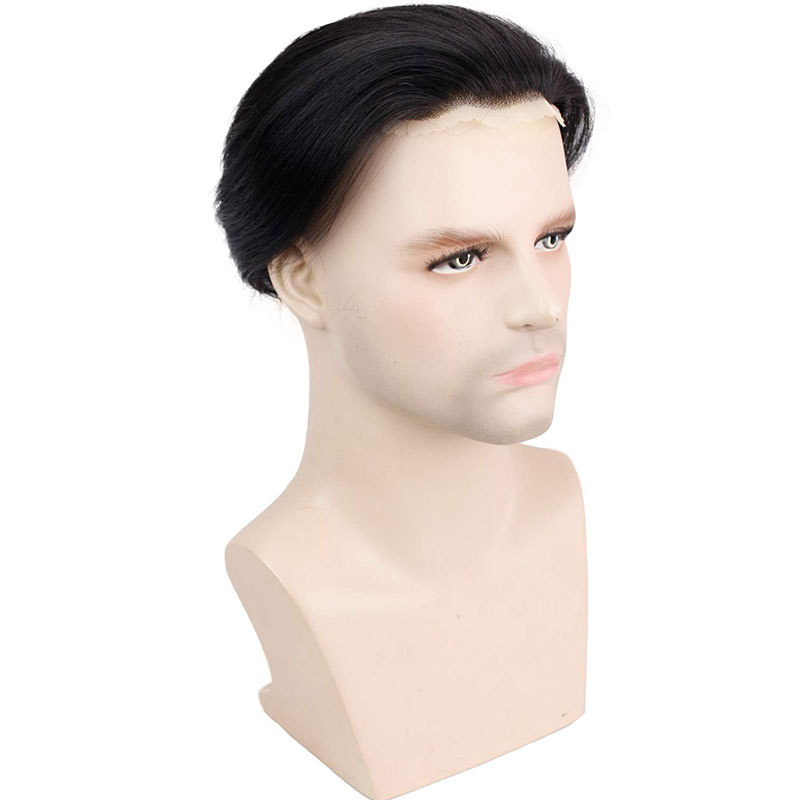 Voloriahair Men's Toupee 8inch Hairpieces 100% European Virgin Human Hair Replacement System Hair Topper Pieces for Men Swiss Lace Net with PU Base