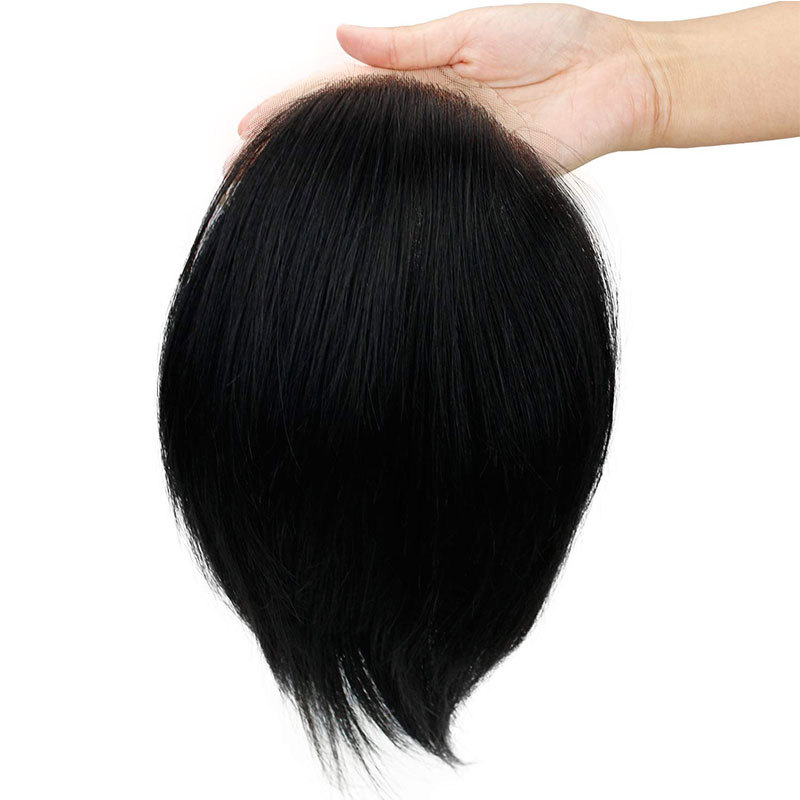 Voloriahair 10inch Toupee For Men Long Human Hair Men's Wig For French Lace With PU Around Toupee Hairpiece Natural Color14X19 (5.5x7.5inch)
