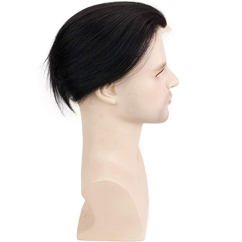 Voloriahair 10inch Toupee For Men Long Human Hair Men's Wig For French Lace With PU Around Toupee Hairpiece Natural Color14X19 (5.5x7.5inch)