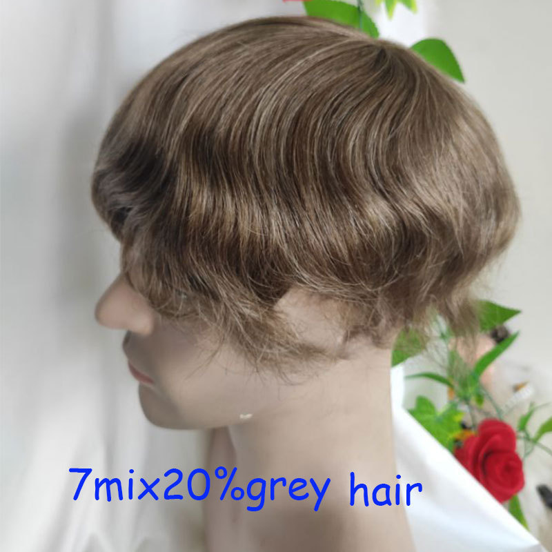 Toupee For Men 100% European Human Hair Durable Fine Mono Lace Mens Hair Replacement System Hair Wigs For Men 10x8 Toupee Hairpieces 5#Mix10%Grey Hair