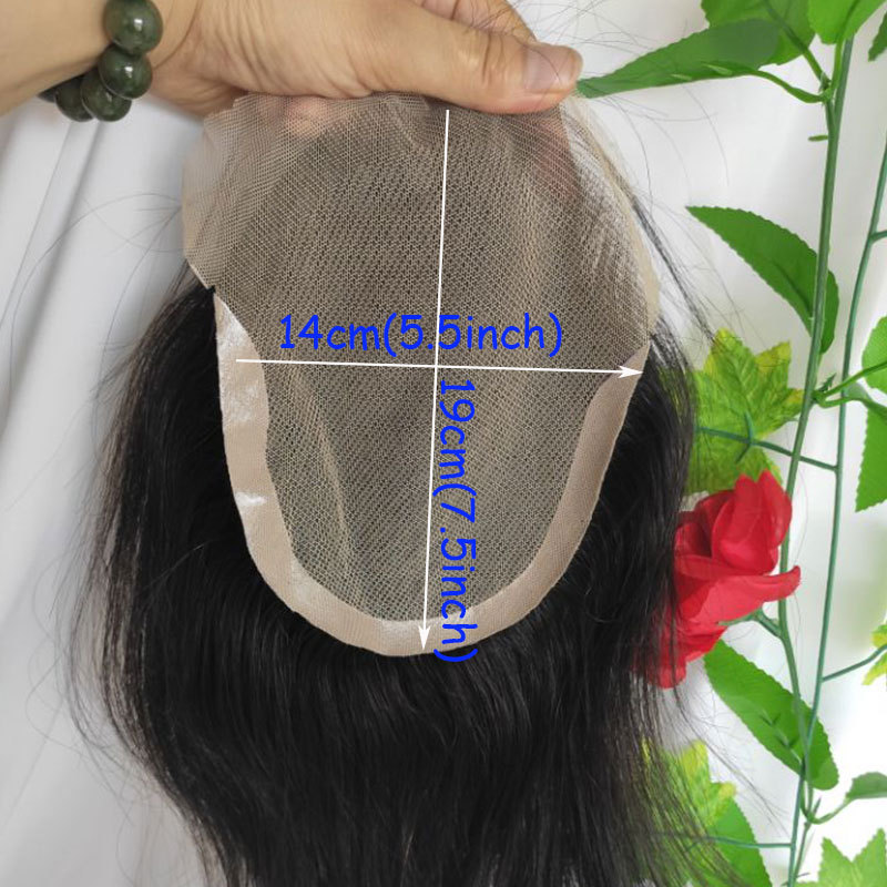 Voloriahair 10inch Toupee For Men Long Human Hair Men's Wig For French Lace With PU Around Toupee Hairpiece Natural Color14X19 (5.5x7.5inch)