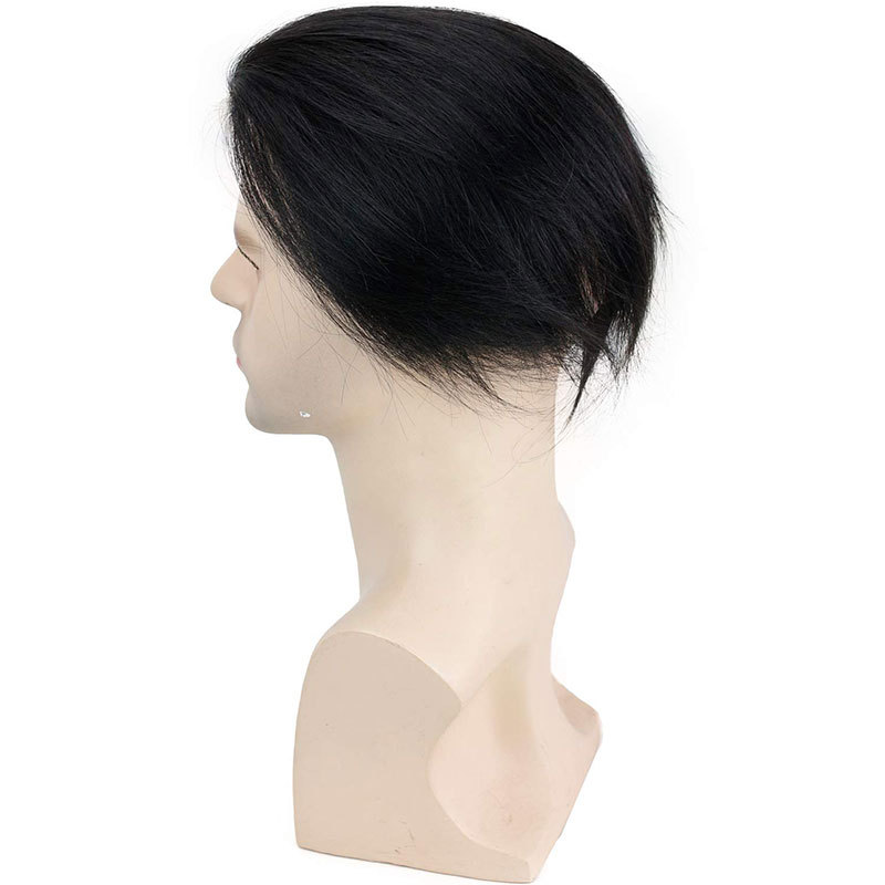 Voloriahair Men's Toupee 8inch Hairpieces 100% European Virgin Human Hair Replacement System Hair Topper Pieces for Men Swiss Lace Net with PU Base