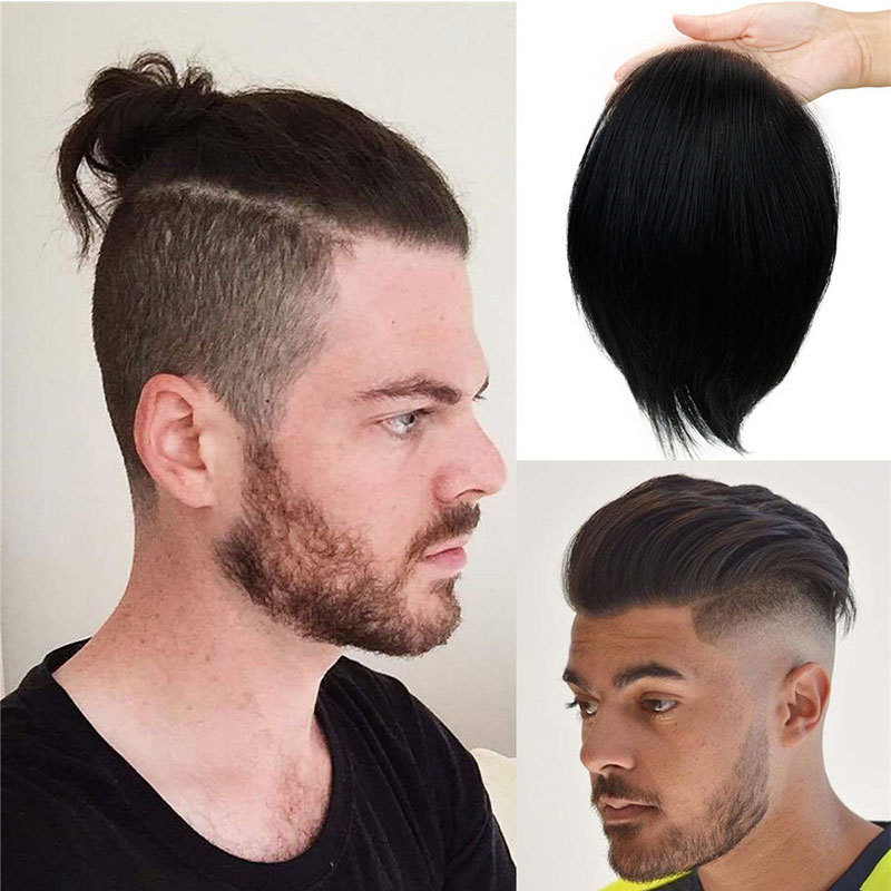 Voloriahair Men's Toupee 8inch Hairpieces 100% European Virgin Human Hair Replacement System Hair Topper Pieces for Men Swiss Lace Net with PU Base