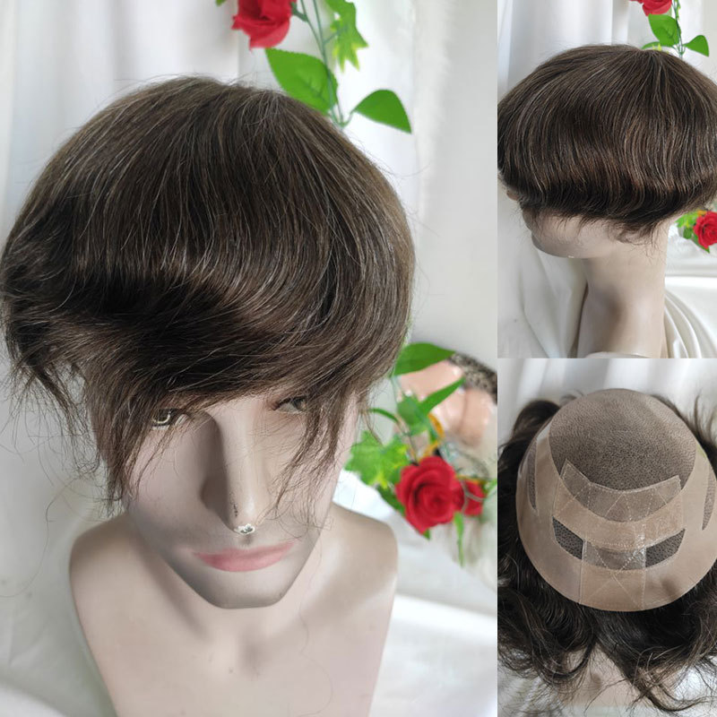 Durable Fine Mono Mens Hair Replacement System 6" Indian Human Hair Toupee 130% Hair Denstiy Mono Wig for Men 10x8 Men's Lace Hair Pieces