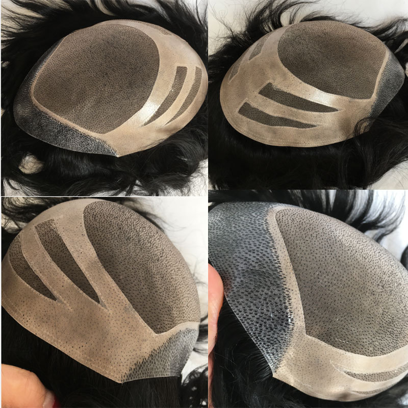 Voloria Fine Mono Lace Men's Toupee Human Hair Poly Skin Around Hair Replacement System Durable NPU Monofilament Wig Hairpiece For Men Hair System Man Toupee 10X8inch