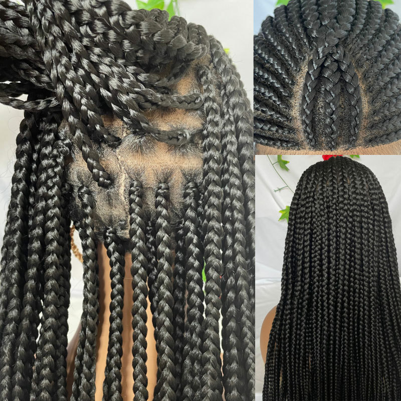 Voloriahair 36inc Full Lace Braided Wigs Synthetic Wig Box Braid with Baby Hair 1B# Color Lace Wigs For Black Women Braided Synthetic Hair Wigs