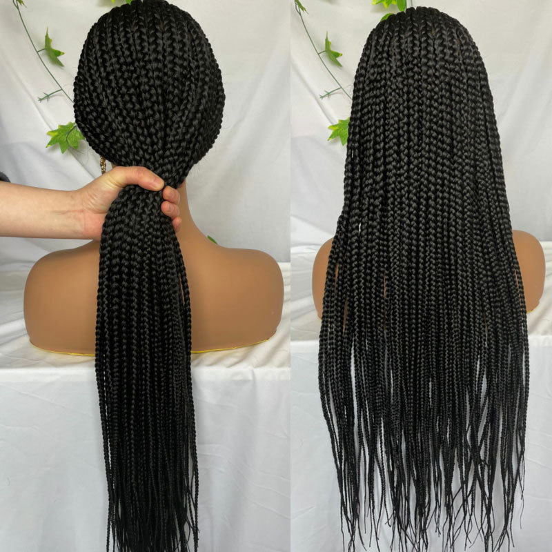 Voloriahair 36inc Full Lace Braided Wigs Synthetic Wig Box Braid with Baby Hair 1B# Color Lace Wigs For Black Women Braided Synthetic Hair Wigs