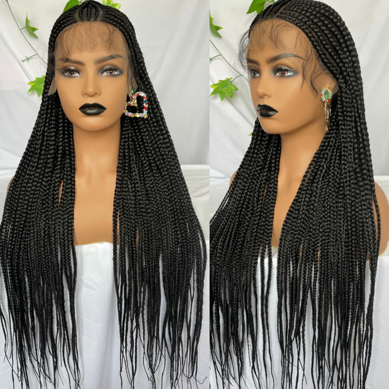 Voloriahair 36inc Full Lace Braided Wigs Synthetic Wig Box Braid with Baby Hair 1B# Color Lace Wigs For Black Women Braided Synthetic Hair Wigs