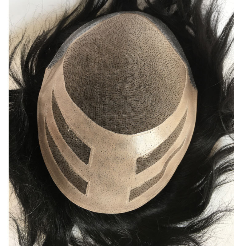 Voloria Fine Mono Lace Men's Toupee Human Hair Poly Skin Around Hair Replacement System Durable NPU Monofilament Wig Hairpiece For Men Hair System Man Toupee 10X8inch