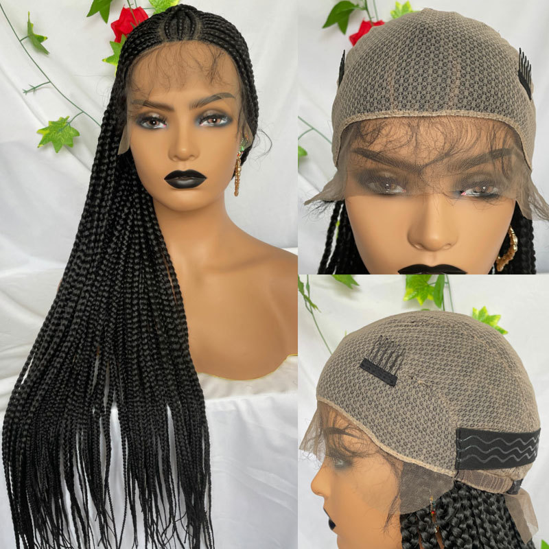 Voloriahair 36inc Full Lace Braided Wigs Synthetic Wig Box Braid with Baby Hair 1B# Color Lace Wigs For Black Women Braided Synthetic Hair Wigs