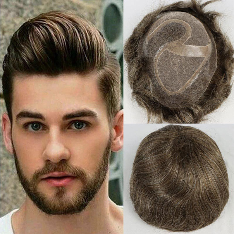 Durable Fine Mono Mens Hair Replacement System 6" Indian Human Hair Toupee 130% Hair Denstiy Mono Wig for Men 10x8 Men's Lace Hair Pieces