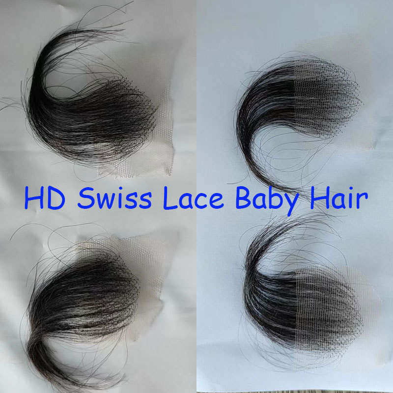 2Pcs/Pair HD Swiss Lace Hairline Baby Hair Wigs Stripes Human Virgin Hair Edge Reusable More Natural Color