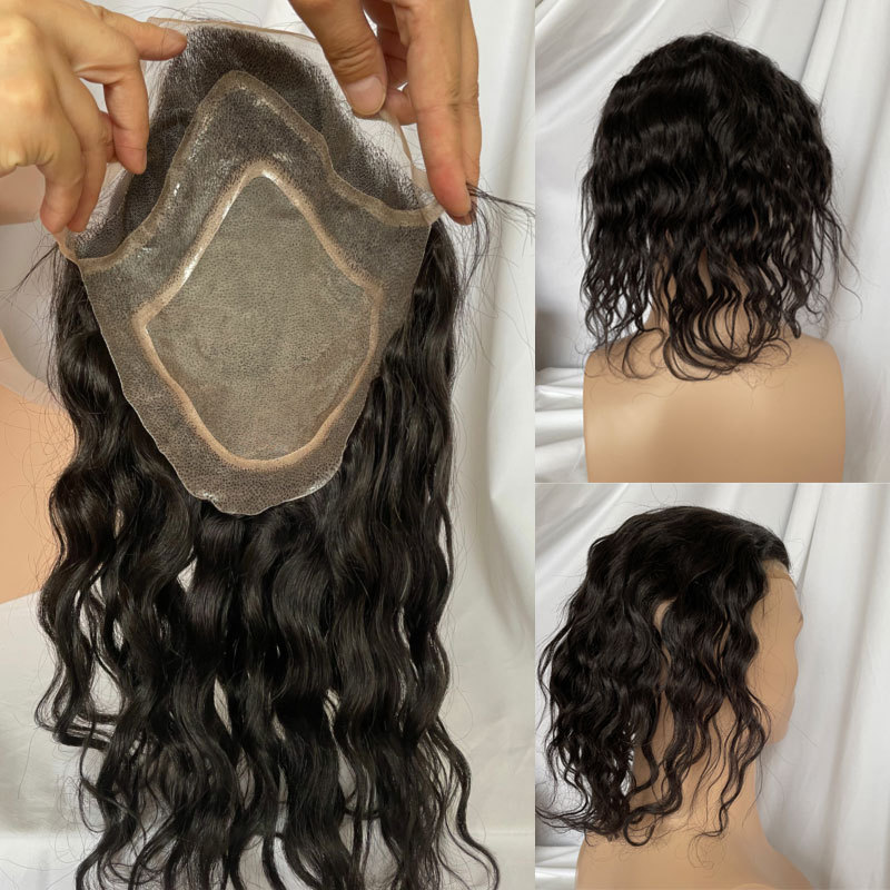 12inch 100%European Virgin Human Hair Toupee for Men Hairpiece Mono Lace with PU Around Men Wigs Toupee Hair Natural Curly Toupee 8*10inch