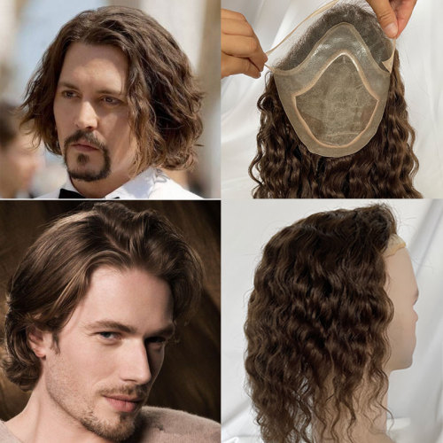 12inch 100%European Virgin Human Hair Toupee for Men Hairpiece Mono Lace with PU Around Men Wigs Toupee Hair Natural Curly Toupee 8*10inch