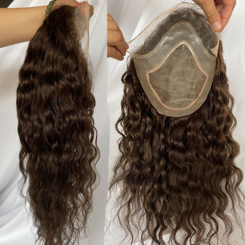 12inch 100%European Virgin Human Hair Toupee For Men Hairpiece Mono Lace with PU Around Men Wigs Toupee Hair Natural Curly WigsToupee Mens 8*10inch