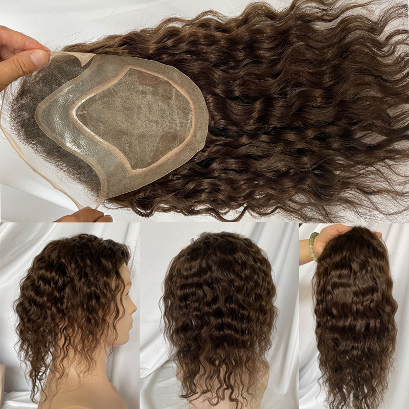 12inch 100%European Virgin Human Hair Toupee For Men Hairpiece Mono Lace with PU Around Men Wigs Toupee Hair Natural Curly WigsToupee Mens 8*10inch