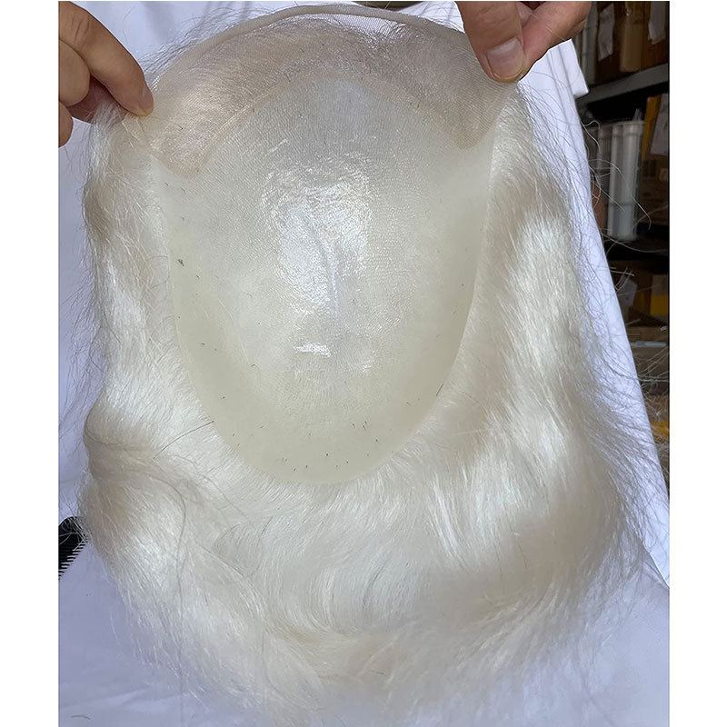Voloria Hair Swiss Lace Men's Toupee Lace Front Men Wigs Replacement System Human Hair Toupee For Men Bleached Knots 60# White Color 8X10