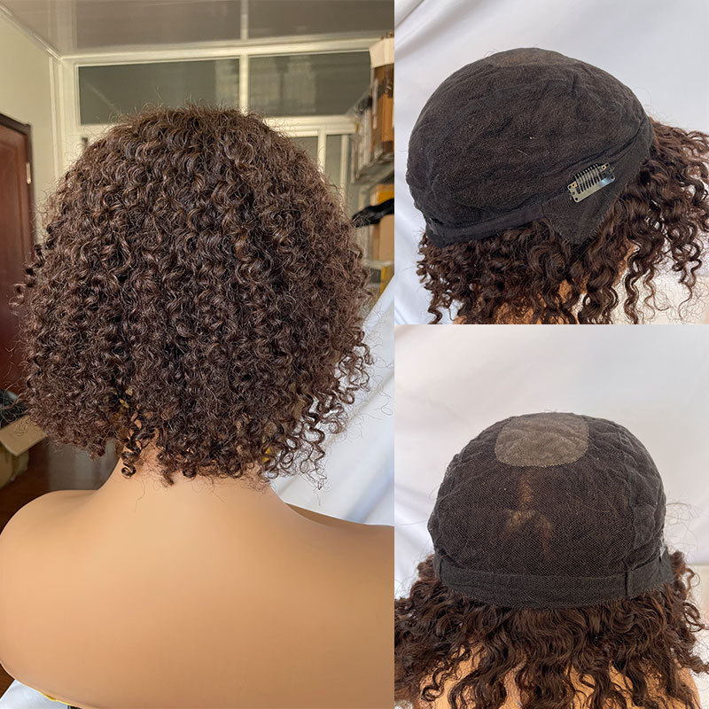 Men Wigs Short Brown Afro Kinky Curly Full Swiss Lace Wigs With Mono Lace Top Human Hair Glueless Fashion For Men Wig Human Hair Lace Wig