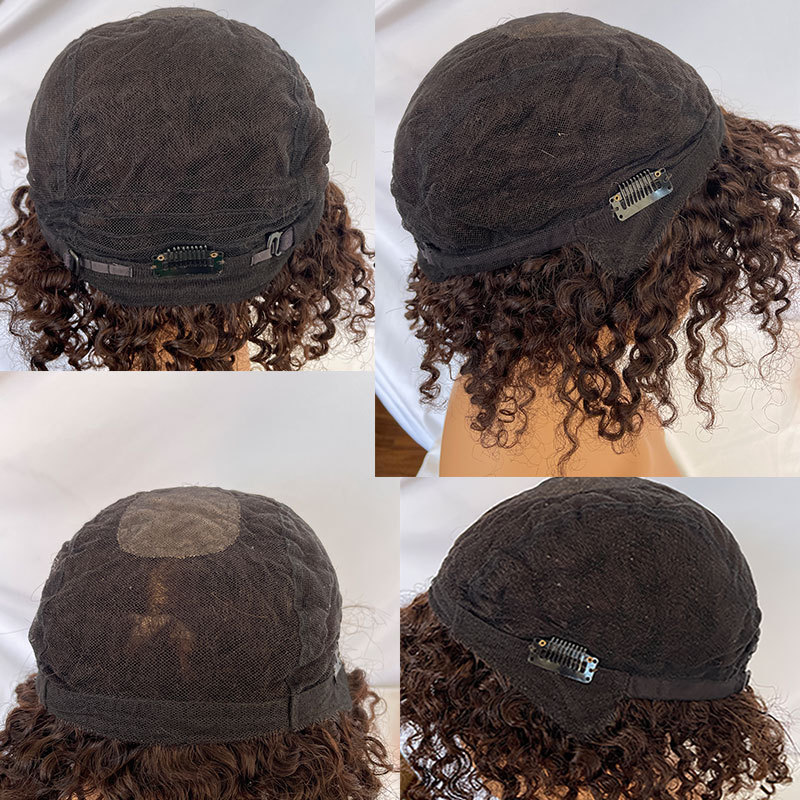 Men Wigs Short Brown Afro Kinky Curly Full Swiss Lace Wigs With Mono Lace Top Human Hair Glueless Fashion For Men Wig Human Hair Lace Wig