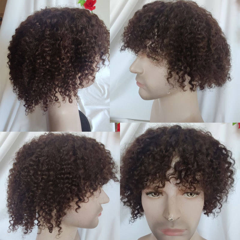 Men Wigs Short Brown Afro Kinky Curly Full Swiss Lace Wigs With Mono Lace Top Human Hair Glueless Fashion For Men Wig Human Hair Lace Wig