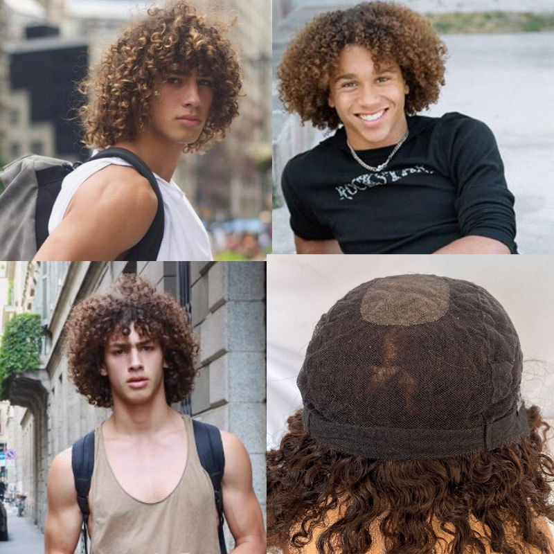 Men Wigs Short Brown Afro Kinky Curly Full Swiss Lace Wigs With Mono Lace Top Human Hair Glueless Fashion For Men Wig Human Hair Lace Wig