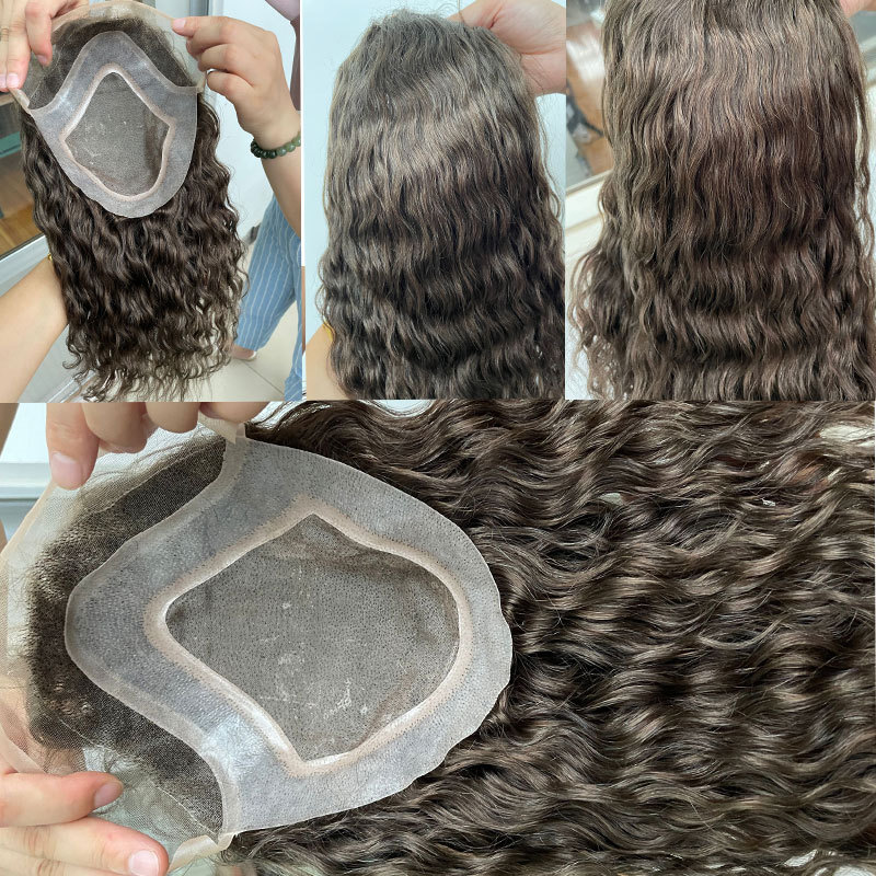 Volorihair 12inch Long Toupee Hair 100%European Virgin Human Hair Toupee For Men Hairpiece Mono Lace with PU Around Men Wigs Toupee Hair Natural Curly WigsToupee Mens 8*10inch