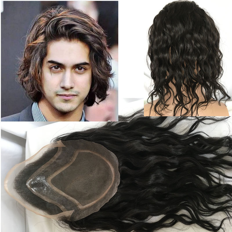 Volorihair Toupee For Men Long Hair Men's Wigs 12inch Human Hair Wigs For Men Natural Wavy Curly Toupee Black Men Hair 8*10 100% European Human Hair