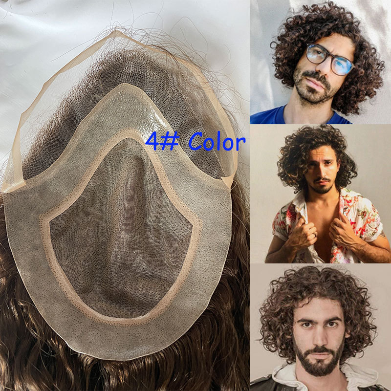 Free Shipping Long Toupee For Men 12inch Human Hair Best Mono Lace With PU Toupee Men Wigs Afro Kinky Curly 10X8inch Toupee Men's Wigs