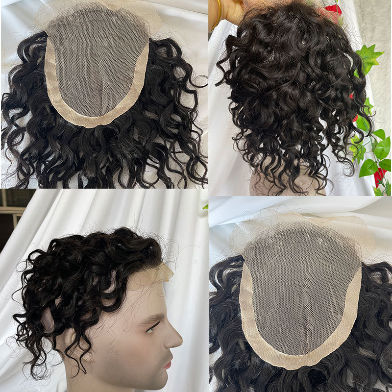 Mens Wig Human Hair Toupee Freach Lace Front With PU Toupee 150% Density 14x19cm Toupee Men Hair Remy Hair System Products Swiss Lace Toupee