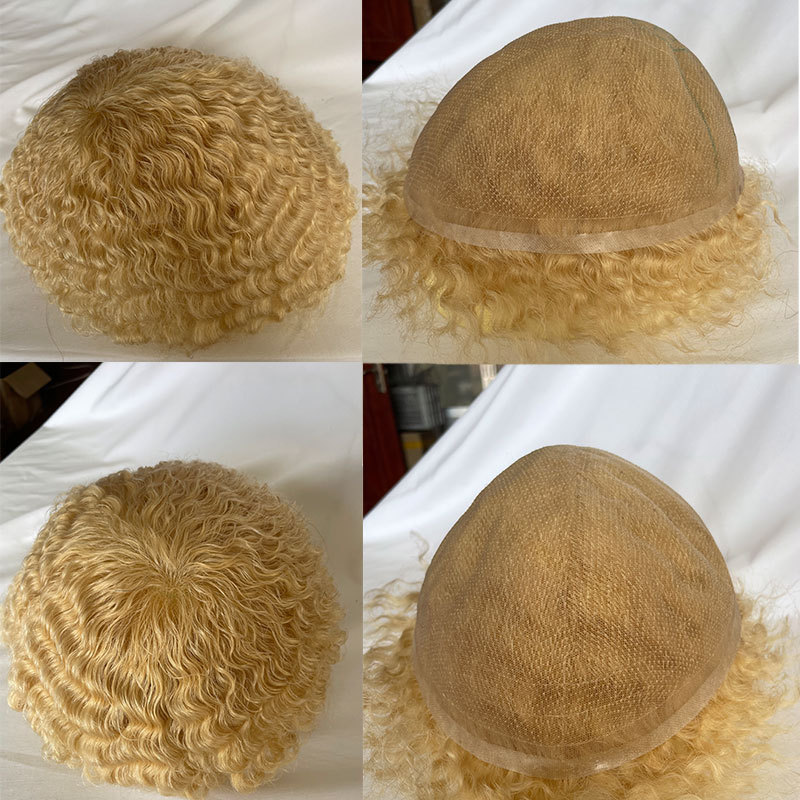 Human Hair Mens Hairstyles 360 Men Wave Swiss Full Lace Curly Wigs Toupee 613# Color Toupee For Mens Afro Kinky Curly Toupee Hair Weave