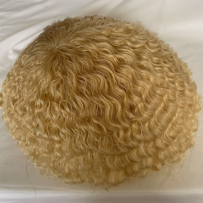Human Hair Mens Hairstyles 360 Men Wave Swiss Full Lace Curly Wigs Toupee 613# Color Toupee For Mens Afro Kinky Curly Toupee Hair Weave
