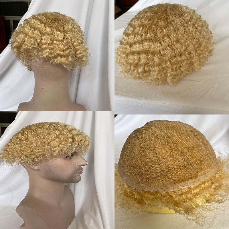 Human Hair Mens Hairstyles 360 Men Wave Swiss Full Lace Curly Wigs Toupee 613# Color Toupee For Mens Afro Kinky Curly Toupee Hair Weave