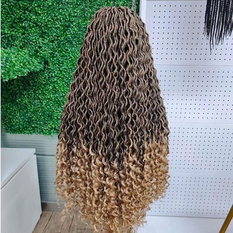 Voloriahair 36inch Braided Wigs For Black Women Synthetic Hair Wigs Long Curly Wig Brown Highlight Wigs For Women Curly Wavy Synthetic Middle Part Wigs