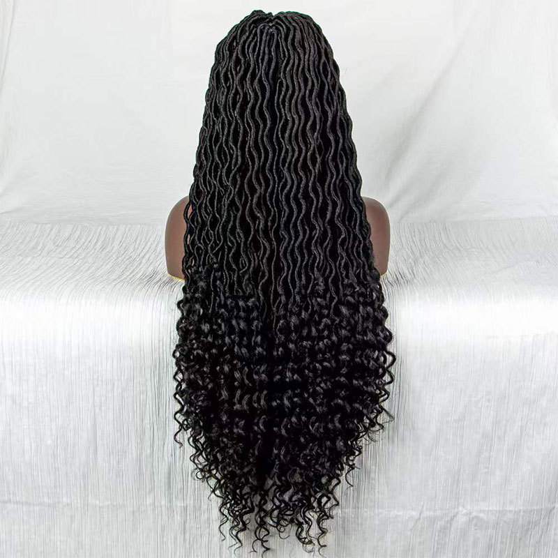 Voloriahair 36inch Braided Wigs For Black Women Synthetic Hair Wigs Long Curly Wig Brown Highlight Wigs For Women Curly Wavy Synthetic Middle Part Wigs