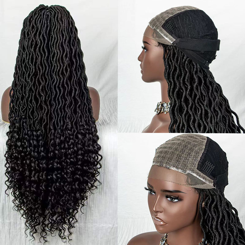 Voloriahair 36inch Braided Wigs For Black Women Synthetic Hair Wigs Long Curly Wig Brown Highlight Wigs For Women Curly Wavy Synthetic Middle Part Wigs