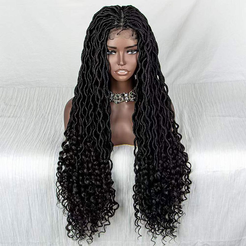 Voloriahair 36inch Braided Wigs For Black Women Synthetic Hair Wigs Long Curly Wig Brown Highlight Wigs For Women Curly Wavy Synthetic Middle Part Wigs