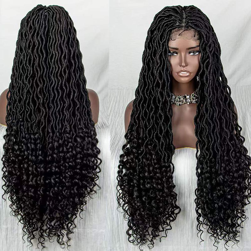 Voloriahair 36inch Braided Wigs For Black Women Synthetic Hair Wigs Long Curly Wig Brown Highlight Wigs For Women Curly Wavy Synthetic Middle Part Wigs