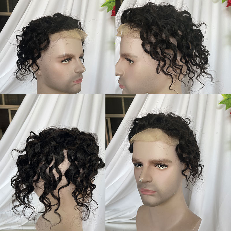 Mens Wig Human Hair Toupee Freach Lace Front With PU Toupee 150% Density 14x19cm Toupee Men Hair Remy Hair System Products Swiss Lace Toupee